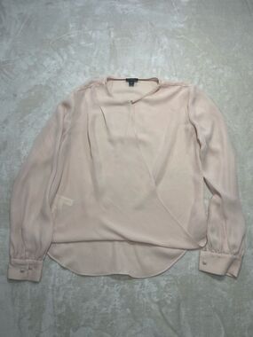 Ann Taylor XS Blush Pink Wrap Blouse Long Sleeve Career Top Draped Front